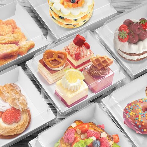 Charcuterie Boxes with Clear Lids 100 Pack, Square Disposable Paper Bakery Boxes, Food Containers to Go for Strawberries, Cupcakes, Desserts, Donuts, Party, Wedding, Outdoors and Home Use (White) in Kuwait