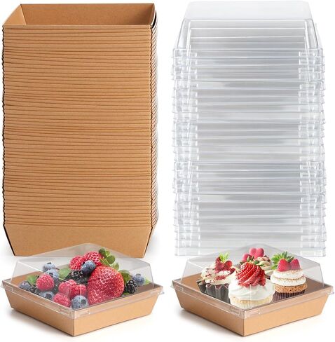 Charcuterie Boxes with Clear Lids 100 Pack, Square Disposable Paper Bakery Boxes, Food Containers to Go for Strawberries, Cupcakes, Desserts, Donuts, Party, Wedding, Outdoors and Home Use (White) in Kuwait