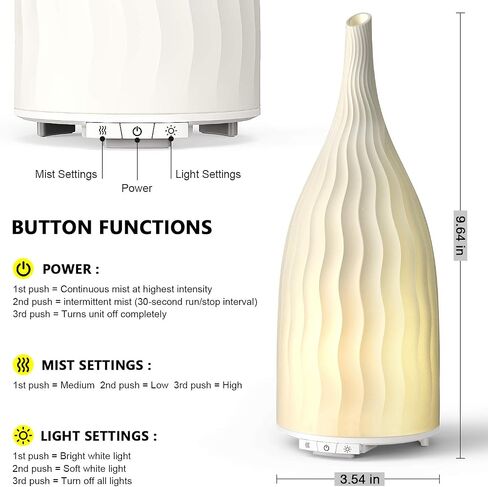 Aromatherapy Essential Oil Diffuser - La Mode C | 120ml Ultrasonic Ceramic Aroma Diffuser With Different Misting Level and Warm Light in Saudi Arabia