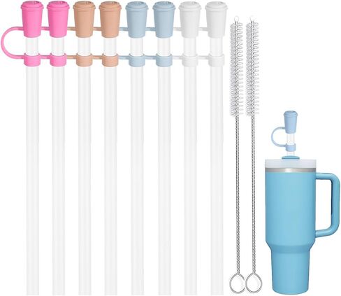 8 PCS Replacement Straw compatible with Stanley 40oz Adveture Quencher Tumbler, 12 inch Plastic Straw with 8 PCS Straw Cover, Extra long Straw fits Stanley 40oz in Saudi Arabia