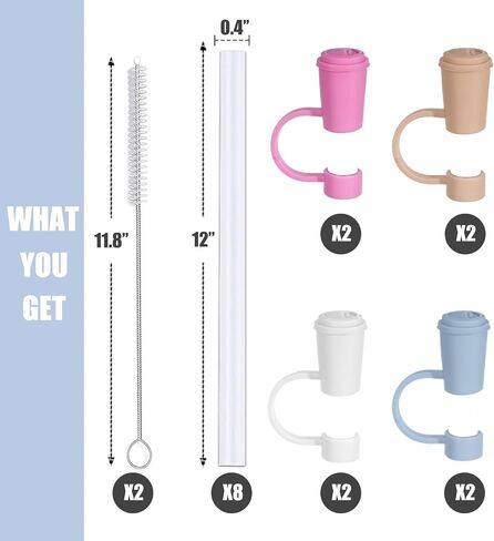 8 PCS Replacement Straw compatible with Stanley 40oz Adveture Quencher Tumbler, 12 inch Plastic Straw with 8 PCS Straw Cover, Extra long Straw fits Stanley 40oz in Saudi Arabia