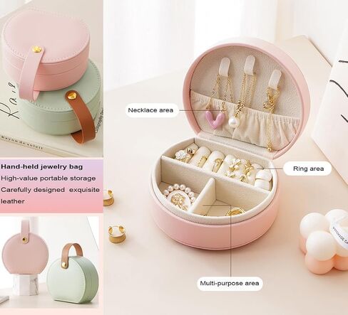 Travel Jewelry Case, Portable Mini Jewelry Travel Organizer, Detachable Handle, Waterproof PU Leather Travel Jewelry Organizer for Girls Women, Bridesmaid Gift, Birthday Gifts for Girls (pink) in Saudi Arabia