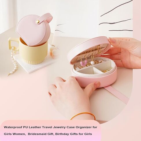 Travel Jewelry Case, Portable Mini Jewelry Travel Organizer, Detachable Handle, Waterproof PU Leather Travel Jewelry Organizer for Girls Women, Bridesmaid Gift, Birthday Gifts for Girls (pink) in Saudi Arabia