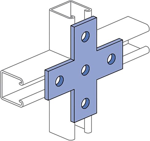 6 قطع من الألواح المتقاطعة ذات 5 فتحات لقناة مفردة مقاس 1-5/8 بوصة، تجهيزات ألواح مسطحة مجلفنة كهربائيًا بأربعة اتجاهات، تناسب مسمار مقاس 1/2 بوصة، سمك 4.7 مم، فولاذ كربوني in Kuwait