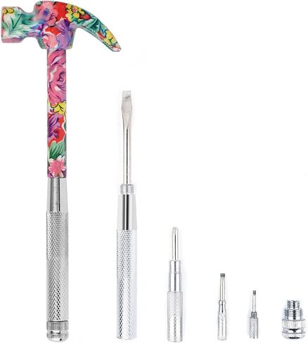 YOUMI 6 in 1 Multifunctional Floral Hammer & Screwdriver Tool Set Claw Hammer with Slotted/Flat Head Phillips Screwdriver Nail Puller Best Christmas Thanksgiving Halloween Gift for Her(Pink) in Saudi Arabia