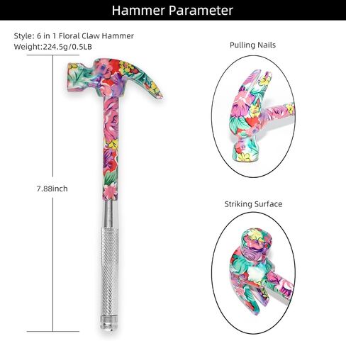 YOUMI 6 in 1 Multifunctional Floral Hammer & Screwdriver Tool Set Claw Hammer with Slotted/Flat Head Phillips Screwdriver Nail Puller Best Christmas Thanksgiving Halloween Gift for Her(Pink) in Saudi Arabia