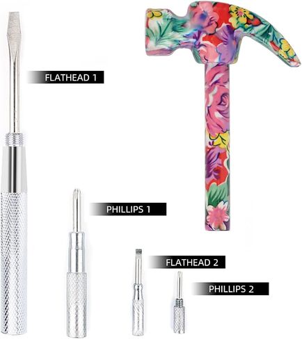 YOUMI 6 in 1 Multifunctional Floral Hammer & Screwdriver Tool Set Claw Hammer with Slotted/Flat Head Phillips Screwdriver Nail Puller Best Christmas Thanksgiving Halloween Gift for Her(Pink) in Saudi Arabia