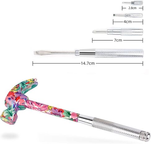 YOUMI 6 in 1 Multifunctional Floral Hammer & Screwdriver Tool Set Claw Hammer with Slotted/Flat Head Phillips Screwdriver Nail Puller Best Christmas Thanksgiving Halloween Gift for Her(Pink) in Saudi Arabia