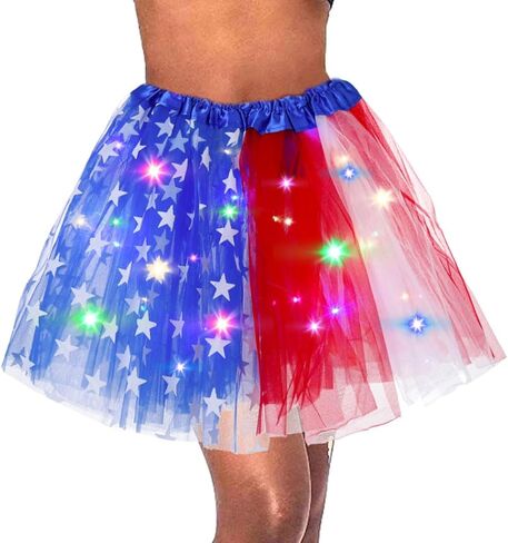 تنورة توتو مضيئة في الرابع من يوليو، تنورة توتو لامعة لعيد الاستقلال، تنورة رقص من التول بطبقات للنساء والفتيات in Kuwait