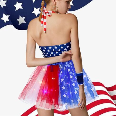 تنورة توتو مضيئة في الرابع من يوليو، تنورة توتو لامعة لعيد الاستقلال، تنورة رقص من التول بطبقات للنساء والفتيات in Kuwait