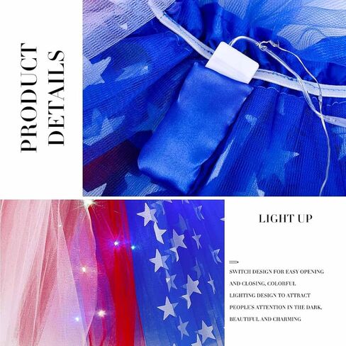 تنورة توتو مضيئة في الرابع من يوليو، تنورة توتو لامعة لعيد الاستقلال، تنورة رقص من التول بطبقات للنساء والفتيات in Kuwait