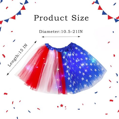 تنورة توتو مضيئة في الرابع من يوليو، تنورة توتو لامعة لعيد الاستقلال، تنورة رقص من التول بطبقات للنساء والفتيات in Kuwait