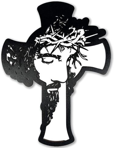 Urbalabs Layerd 3D Crucifix Wall Cross Jesus Wooden Cross 12 Inch Spiritual Gifts Black and White Laser Cut Handmade Minimalist Religious Christian Jesus Cross Wall Decor Home Church Office Catholic in Saudi Arabia