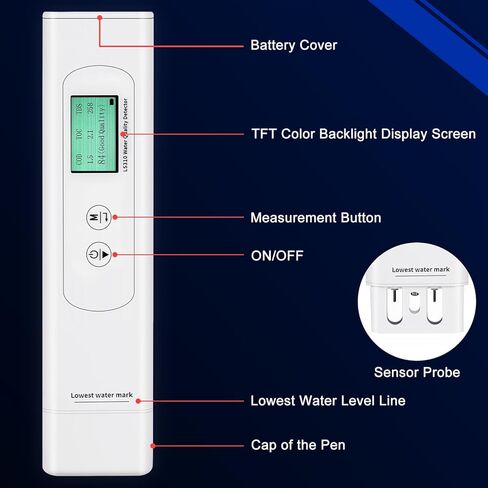 مقياس TDS، جهاز اختبار مياه الشرب 6 في 1، مقياس درجة الحرارة COD TOC TDS UV275 EC، مجموعات اختبار المياه الرقمية لجودة مياه الشرب، مقياس جزء في المليون مع شرائط اختبار الأس الهيدروجيني، وضع التسجيل الذكي in Kuwait