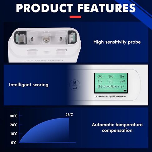 مقياس TDS، جهاز اختبار مياه الشرب 6 في 1، مقياس درجة الحرارة COD TOC TDS UV275 EC، مجموعات اختبار المياه الرقمية لجودة مياه الشرب، مقياس جزء في المليون مع شرائط اختبار الأس الهيدروجيني، وضع التسجيل الذكي in Kuwait