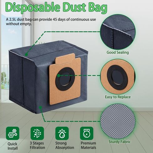 16 Pack Replacement Dust Bag Compatible with Eufy Clean X8 Pro X10 Pro Omni, 2.5L Vacuum Robot Cleaner Bags, Self-Empty Station Accessories Part in Saudi Arabia