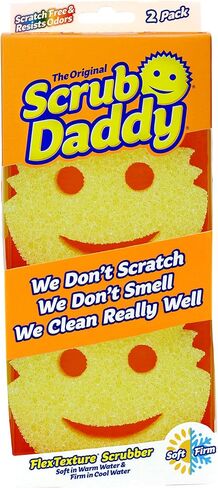 Scrub Daddy Original Dish Sponge Twin Pack, Smiley Face Sponges for Cleaning & Washing Up - Multipack Kitchen Non Scratch Scourers with FlexTexture Firm & Soft Scrubbing, Dishwashing Scrubber - Yellow in Saudi Arabia