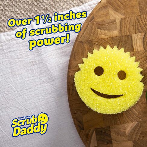 Scrub Daddy Original Dish Sponge Twin Pack, Smiley Face Sponges for Cleaning & Washing Up - Multipack Kitchen Non Scratch Scourers with FlexTexture Firm & Soft Scrubbing, Dishwashing Scrubber - Yellow in Saudi Arabia