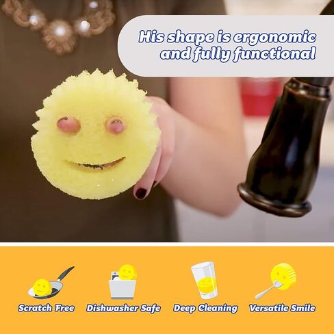 Scrub Daddy Original Dish Sponge Twin Pack, Smiley Face Sponges for Cleaning & Washing Up - Multipack Kitchen Non Scratch Scourers with FlexTexture Firm & Soft Scrubbing, Dishwashing Scrubber - Yellow in Saudi Arabia