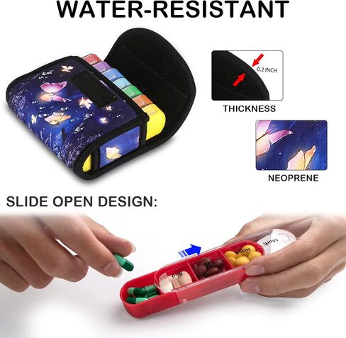 bvya Pill Organizer Case, Weekly Travel Pill Case Medication Reminder Daily AM PM, Day Night 7 Compartments,for 4 Times A Day, 7 Days a Week-includes Printed Patterns Neoprene Carrying Case in Saudi Arabia