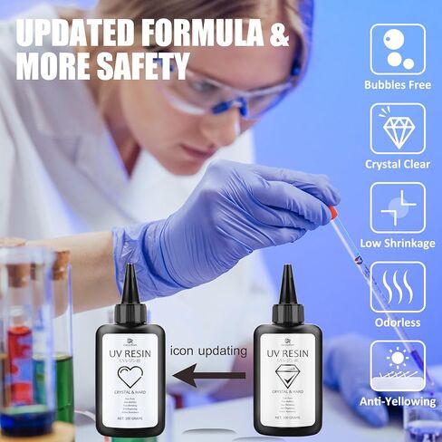 مجموعة راتنجات الأشعة فوق البنفسجية - راتنجات لاصقة صلبة للأشعة فوق البنفسجية بقوة 300 جرام مع مصباح للأشعة فوق البنفسجية 36 وات وملحقات خلط لصنع المجوهرات بنفسك، حرفة يدوية - راتنجات إيبوكسي بالأشعة فوق البنفسجية منخفضة الرائحة لعلاج الشمس لقالب الراتنج  in Kuwait