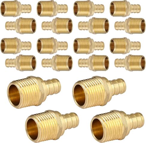 20 حزمة من تركيبات PEX، 1/2 بوصة PEX x 1/2 بوصة ذكر NPT، محول ذكر Pex 1/2 بوصة، تركيب مجعد نحاسي لأنابيب Pex، ASTM F1807 in Saudi Arabia