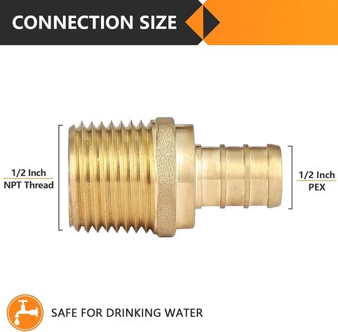 20 حزمة من تركيبات PEX، 1/2 بوصة PEX x 1/2 بوصة ذكر NPT، محول ذكر Pex 1/2 بوصة، تركيب مجعد نحاسي لأنابيب Pex، ASTM F1807 in Saudi Arabia