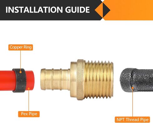 20 حزمة من تركيبات PEX، 1/2 بوصة PEX x 1/2 بوصة ذكر NPT، محول ذكر Pex 1/2 بوصة، تركيب مجعد نحاسي لأنابيب Pex، ASTM F1807 in Saudi Arabia