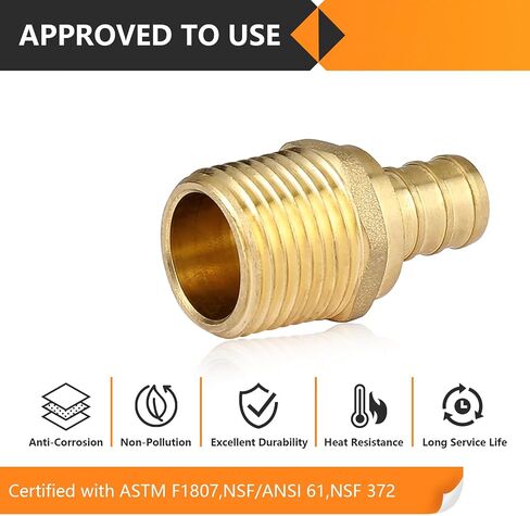 20 حزمة من تركيبات PEX، 1/2 بوصة PEX x 1/2 بوصة ذكر NPT، محول ذكر Pex 1/2 بوصة، تركيب مجعد نحاسي لأنابيب Pex، ASTM F1807 in Saudi Arabia