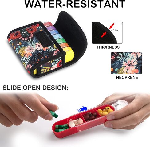 bvya Pill Organizer Case, Weekly Travel Pill Case Medication Reminder Daily AM PM, Day Night 7 Compartments,for 4 Times A Day, 7 Days a Week-includes Printed Patterns Neoprene Carrying Case in Saudi Arabia