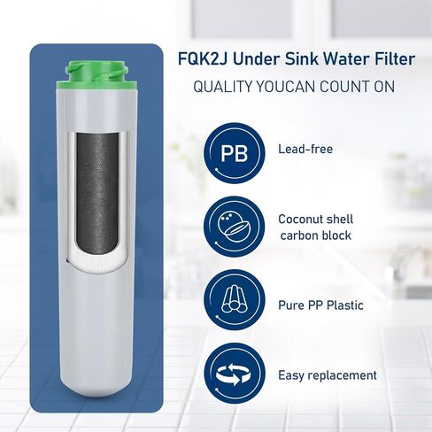 فلتر FQK2J تحت الحوض، بديل لمرشحات الشرب ذات التدفق المزدوج GE FQK2J، 1320 جالون (4 عبوات) in Kuwait