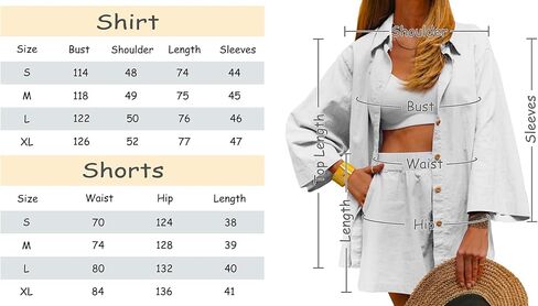 YOLA 2 Pieces Outfit for Women: Organic Linen-Cotton Oversized Shirt, Shorts - Trendy 2024 Summer Style Fashion Sweatsuit Set in Saudi Arabia