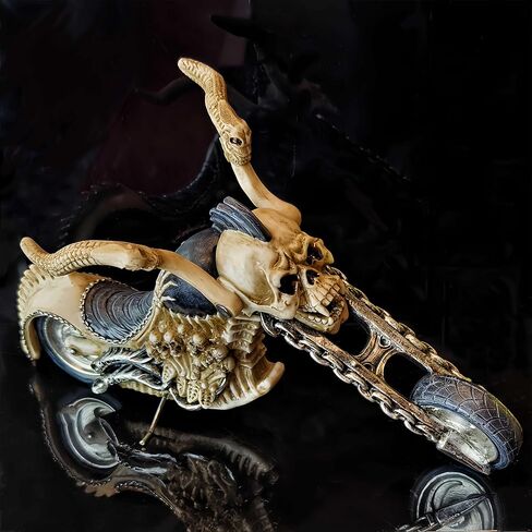 15.8 ''L عجلات الفوضى الهيكل العظمي العظام القوطية دراجة نارية الجمجمة نموذج دراجة نارية Steampunk الزخرفية النحت السائق هدية رجل الكهف in Kuwait