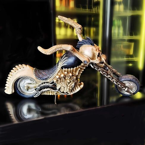 15.8 ''L عجلات الفوضى الهيكل العظمي العظام القوطية دراجة نارية الجمجمة نموذج دراجة نارية Steampunk الزخرفية النحت السائق هدية رجل الكهف in Kuwait