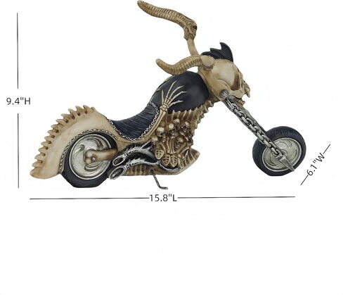 15.8 ''L عجلات الفوضى الهيكل العظمي العظام القوطية دراجة نارية الجمجمة نموذج دراجة نارية Steampunk الزخرفية النحت السائق هدية رجل الكهف in Kuwait