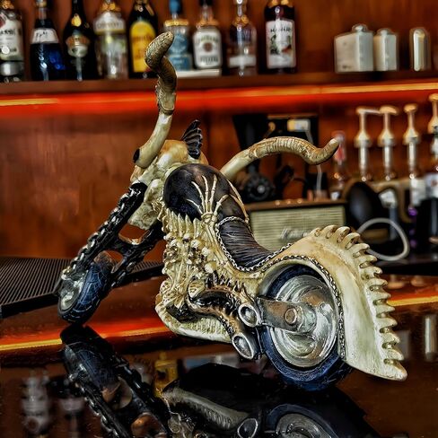 15.8 ''L عجلات الفوضى الهيكل العظمي العظام القوطية دراجة نارية الجمجمة نموذج دراجة نارية Steampunk الزخرفية النحت السائق هدية رجل الكهف in Kuwait