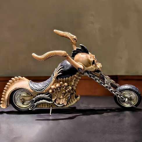 15.8 ''L عجلات الفوضى الهيكل العظمي العظام القوطية دراجة نارية الجمجمة نموذج دراجة نارية Steampunk الزخرفية النحت السائق هدية رجل الكهف in Kuwait
