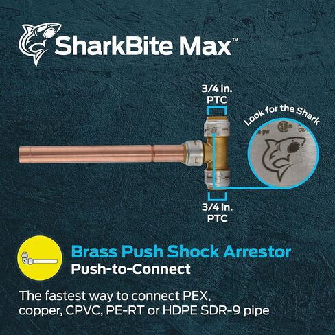 SharkBite Max 1/2 Inch Residential Water Hammer Arrestor, Push to Connect Brass Plumbing Fittings, PEX Pipe, Copper, CPVC, PE-RT, HDPE, UR22630 in Kuwait