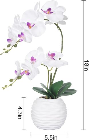 Artificial Potted Orchid Faux Phalaenopsis Silk Flowers Bonsai Realistic Arrangement in Silver Vase for Home Decoration Table Centerpiece, Orange in Saudi Arabia