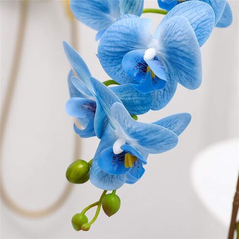 Artificial Potted Orchid Faux Phalaenopsis Silk Flowers Bonsai Realistic Arrangement in Silver Vase for Home Decoration Table Centerpiece, Orange in Saudi Arabia