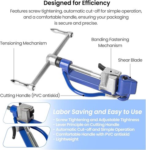 Steel Banding Strapping Tool Kit with Auger-Type Tensioner & Cutter, 3/5" x 100Ft Steel Strapping Band Coil, 100 Steel Buckles, Ideal for High Tensile Banding and Packing in Kuwait