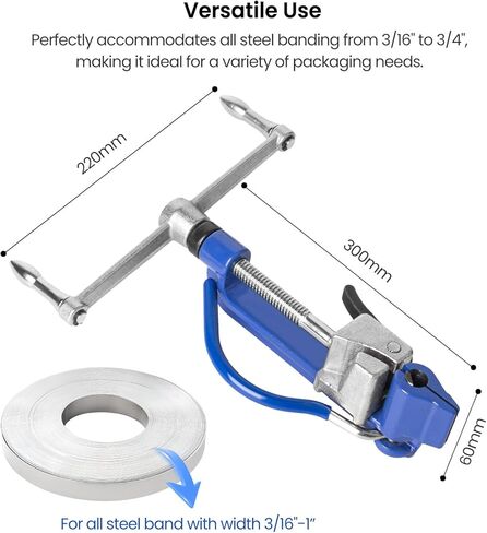 Steel Banding Strapping Tool Kit with Auger-Type Tensioner & Cutter, 3/5" x 100Ft Steel Strapping Band Coil, 100 Steel Buckles, Ideal for High Tensile Banding and Packing in Kuwait