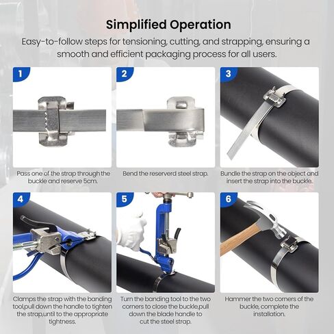 Steel Banding Strapping Tool Kit with Auger-Type Tensioner & Cutter, 3/5" x 100Ft Steel Strapping Band Coil, 100 Steel Buckles, Ideal for High Tensile Banding and Packing in Kuwait