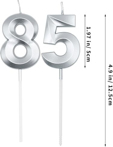 شموع عيد الميلاد 85 و58 الفضية للكعك، رقم 85 58 شمعة كعكة كب كيك لتزيين حفلات أعياد الميلاد in Kuwait