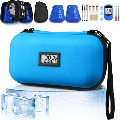 Insulin Cooler Travel Case TSA Approved Medication Travel Case,Diabetes Travel Companion,with Digital Temperature Display (℉),Diabetic Supplies Storage Organizer Cooler Bag & 2 Ice Packs -Black in Saudi Arabia