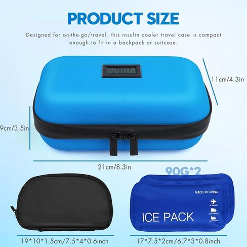 Insulin Cooler Travel Case TSA Approved Medication Travel Case,Diabetes Travel Companion,with Digital Temperature Display (℉),Diabetic Supplies Storage Organizer Cooler Bag & 2 Ice Packs -Black in Saudi Arabia