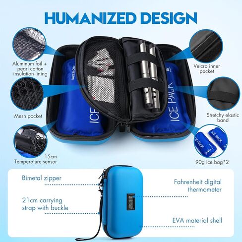 Insulin Cooler Travel Case TSA Approved Medication Travel Case,Diabetes Travel Companion,with Digital Temperature Display (℉),Diabetic Supplies Storage Organizer Cooler Bag & 2 Ice Packs -Black in Saudi Arabia