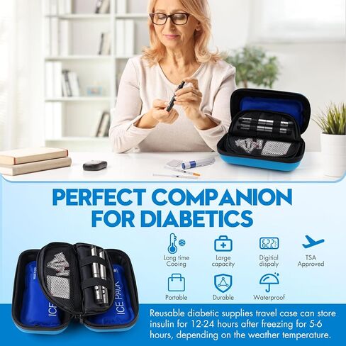 Insulin Cooler Travel Case TSA Approved Medication Travel Case,Diabetes Travel Companion,with Digital Temperature Display (℉),Diabetic Supplies Storage Organizer Cooler Bag & 2 Ice Packs -Black in Saudi Arabia