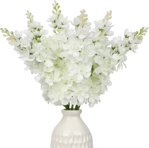White Delphinium Artificial Flowers, 6pcs Artificial Larkspur Flower 17.5'' Fake Delphinium Flowers Silk Flowers for Home Decor, DIY Floral Centerpieces for Tables in Saudi Arabia