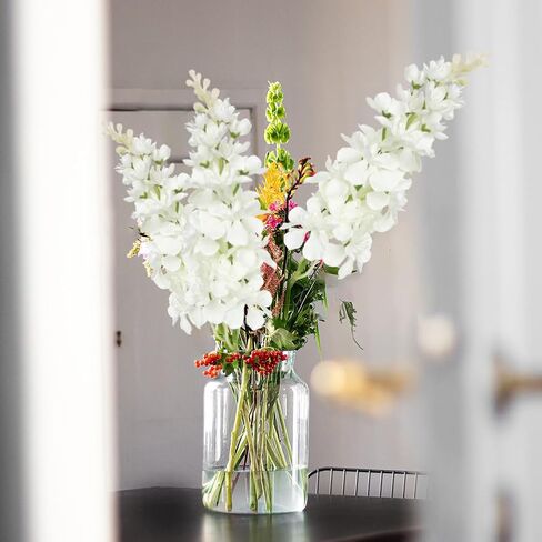 White Delphinium Artificial Flowers, 6pcs Artificial Larkspur Flower 17.5'' Fake Delphinium Flowers Silk Flowers for Home Decor, DIY Floral Centerpieces for Tables in Saudi Arabia